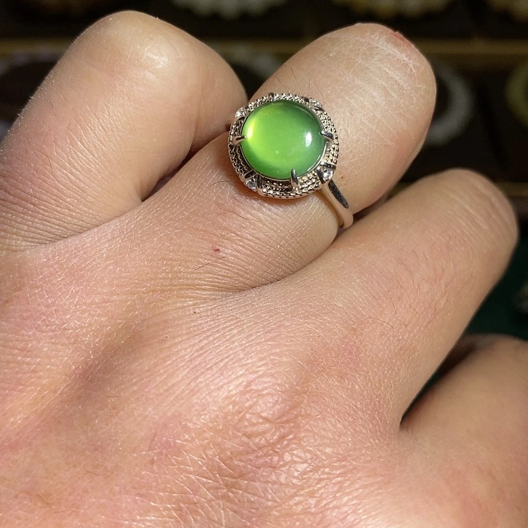 【闪购商品】银S925镶嵌戒指和田玉（碧玉）