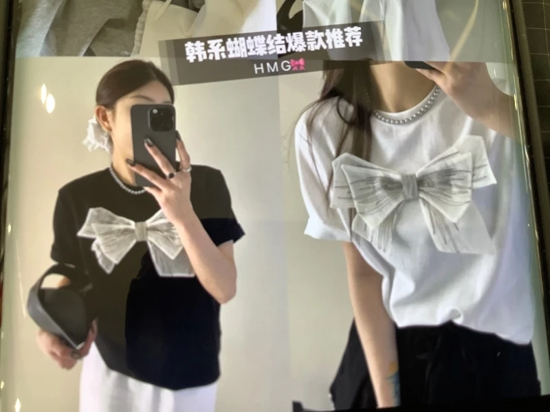 前大蝴蝶结短袖T恤休闲2025年春夏新款女装上衣时尚