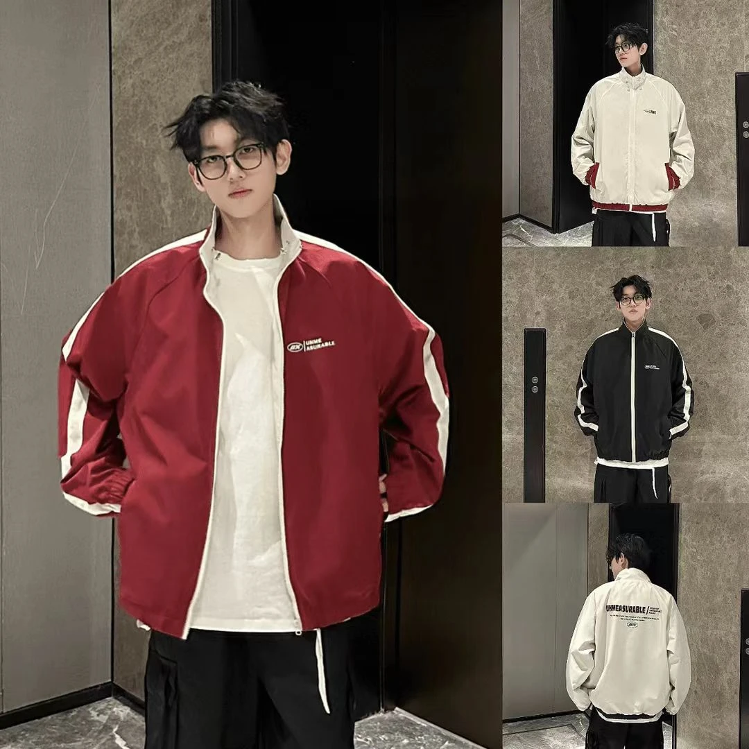 两面穿外套男美式复古防水无帽宽松冲锋衣春秋立领夹克潮牌高级感