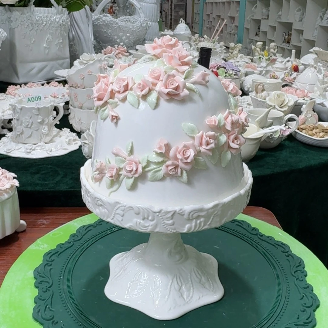 瓷片玫瑰花高脚蛋糕盘