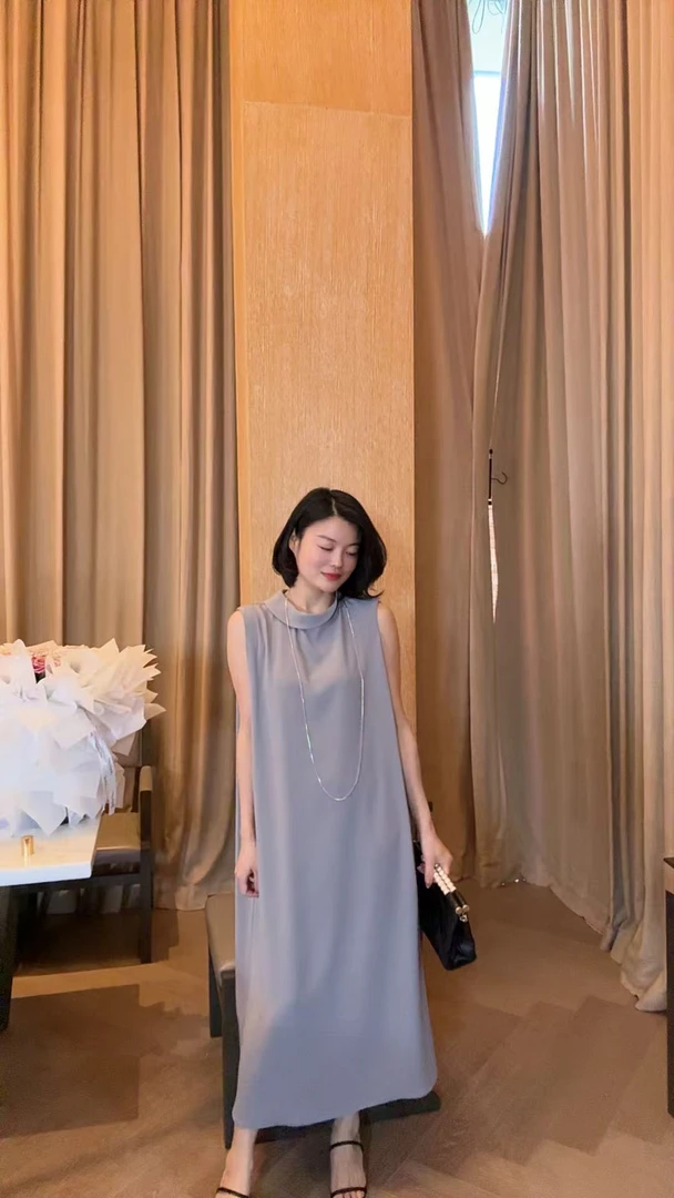 TANTAN  醋酸 气质时尚无袖不规则连衣裙1977