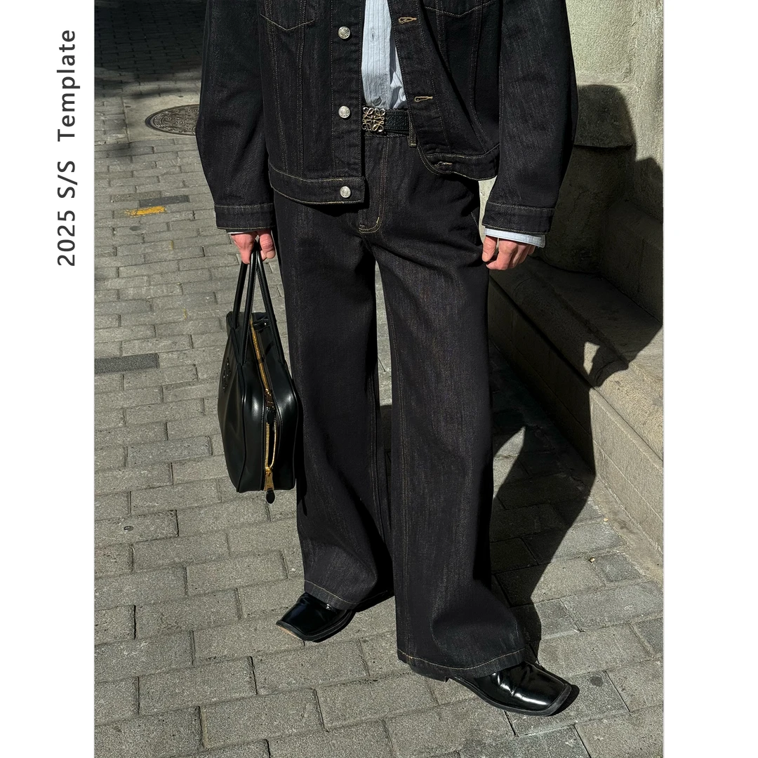 DUPU 25ss 14OZ轻酵洗复古丹宁撞色明辑线设计直筒牛仔长裤