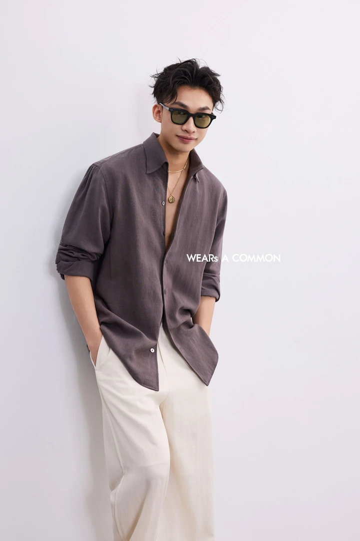 WAC【ITALIAN意式瀑布袖亚麻衬衫】意式瀑布袖休闲亚麻倒三角衬衣