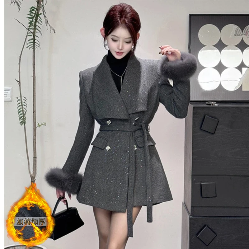 加棉加厚外套满天星大衣(配腰带)3322