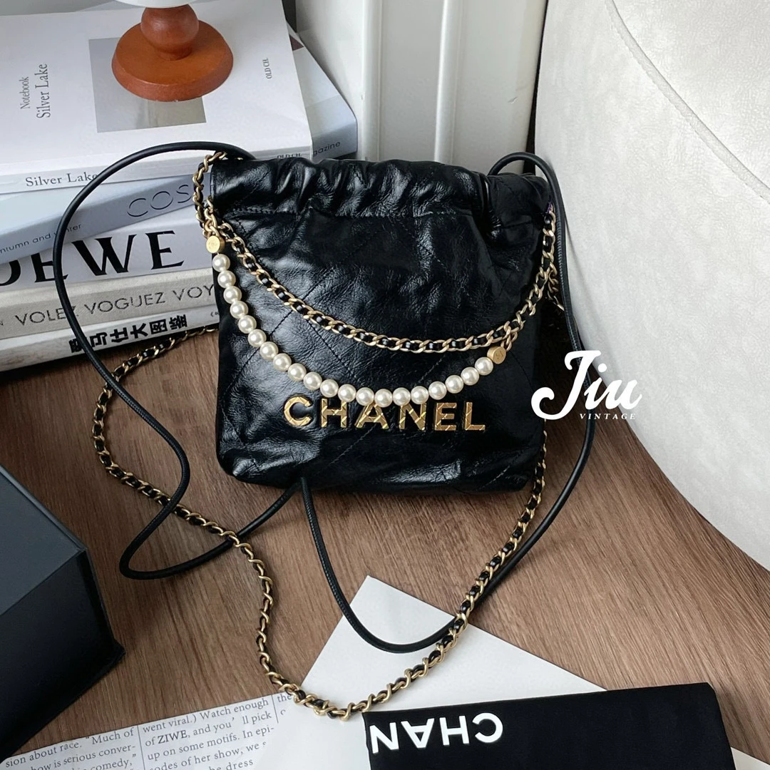 99新 Chanel/香奈儿 22bag mini珍珠链条包 BJM11-0486