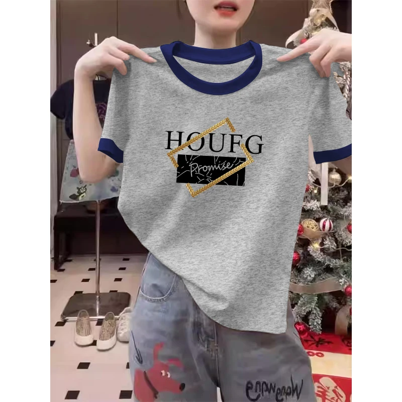 设计感女款短袖爆款2025新款流行款灰色减龄显瘦上衣不撞款夏季潮