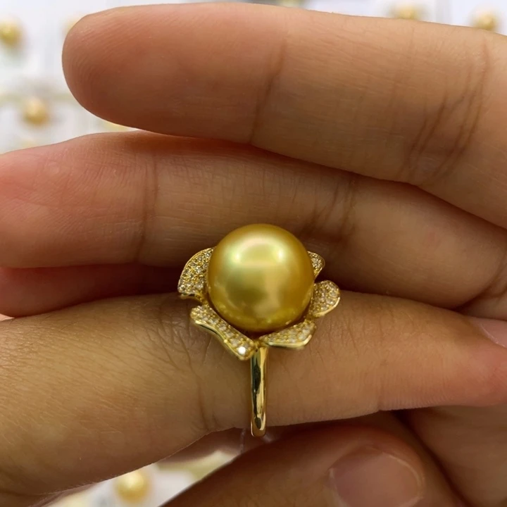 18K金镶嵌戒圈海水珍珠11mm