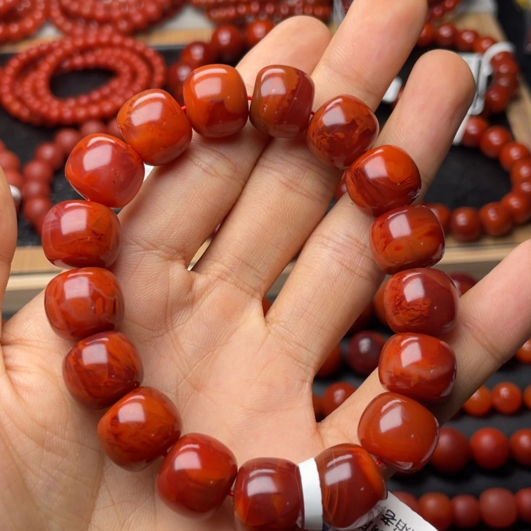 南红玛瑙未镶嵌手串H14mm收藏满肉妖孽牛血火焰老型