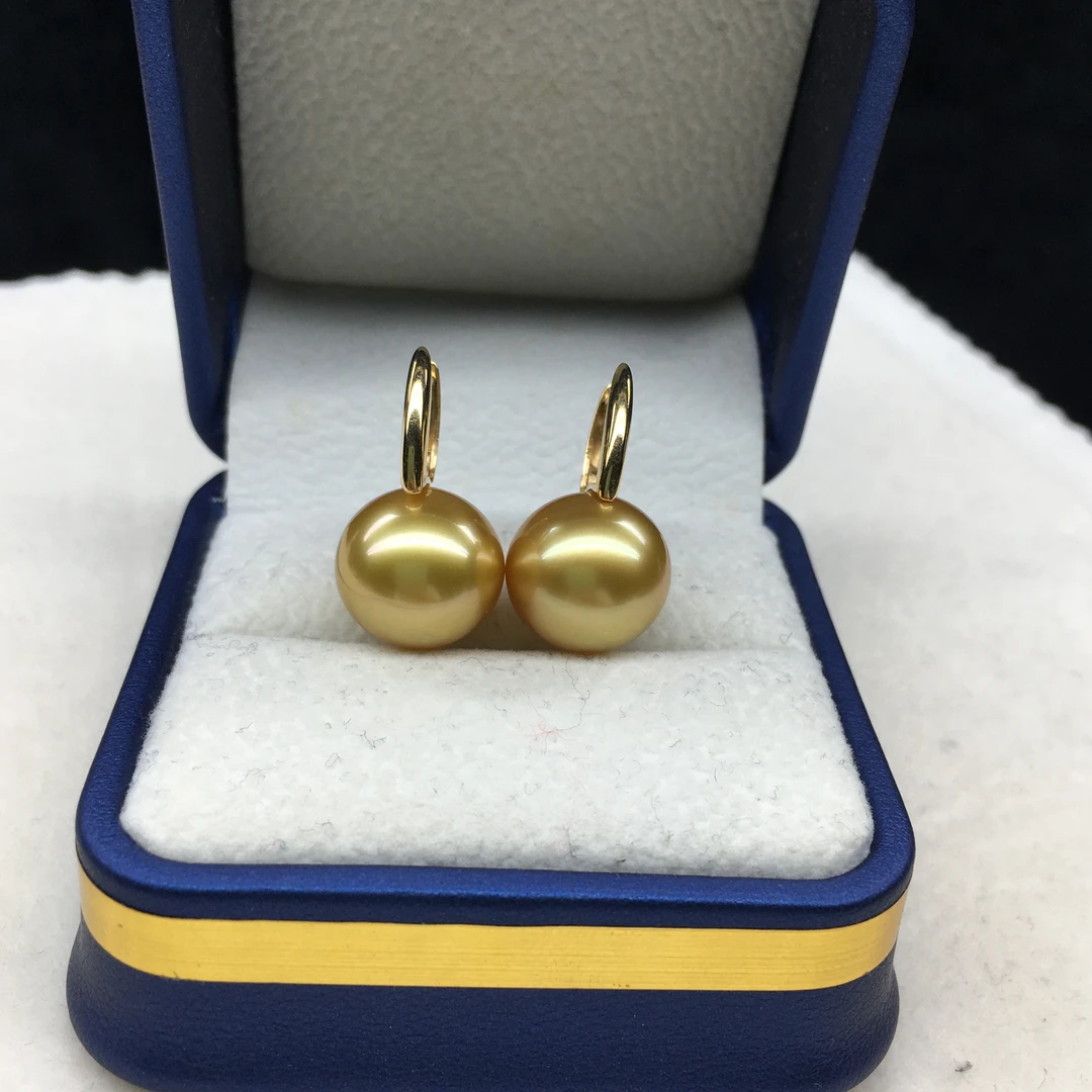 海水深浓金珠水桶款耳扣11.5-12mm镶嵌18k金表皮干净细腻光感通透