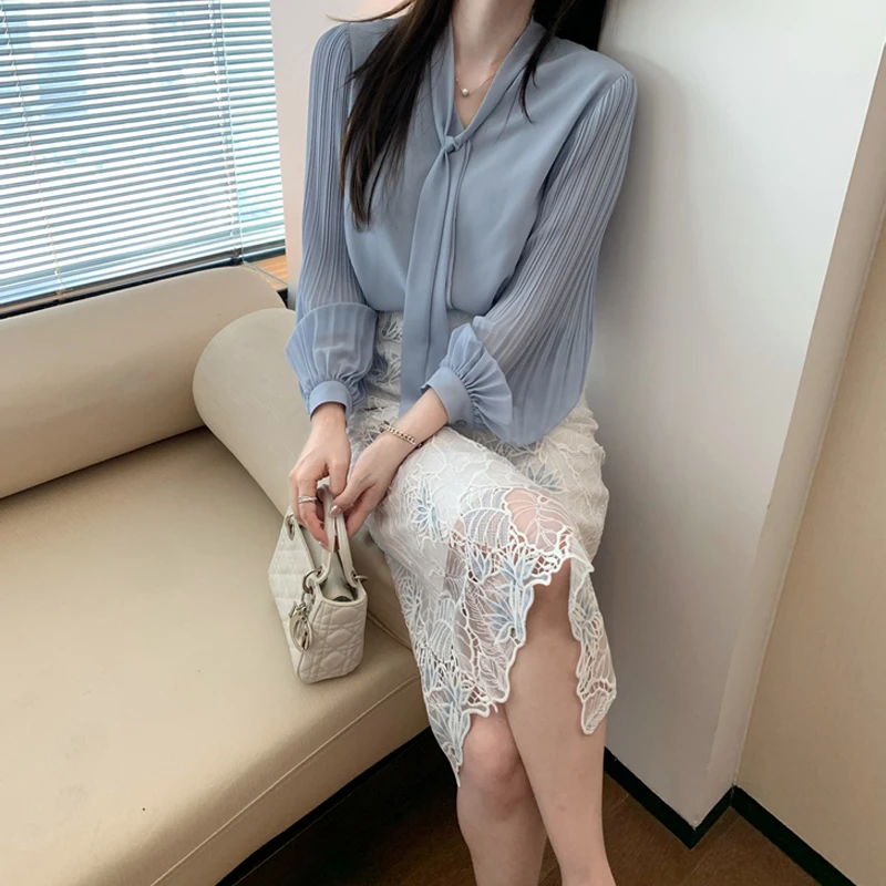 压褶飘带衬衫职场通勤百搭优雅修身显瘦上衣