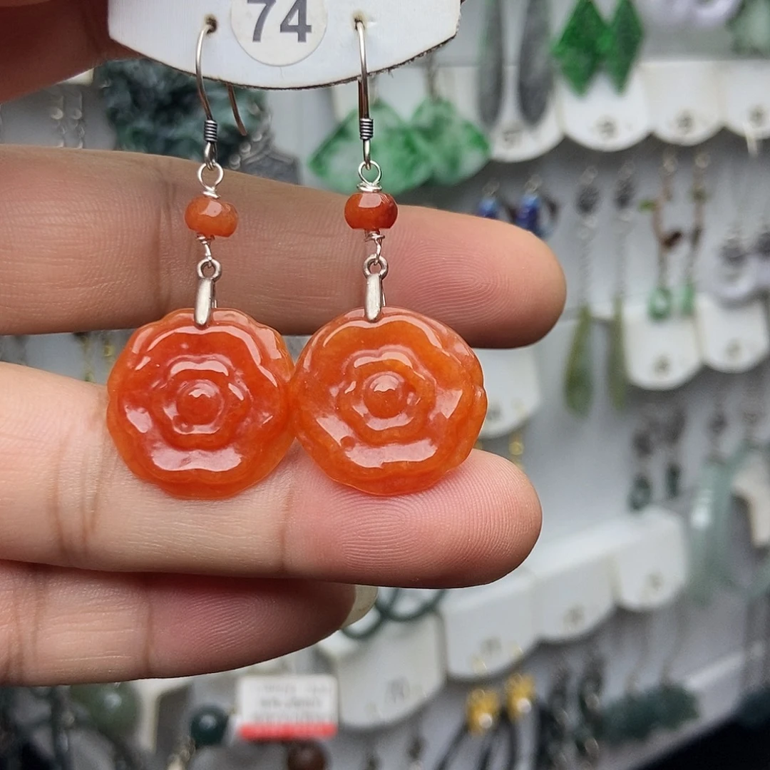 银S925镶嵌翡翠耳饰品质珠宝
