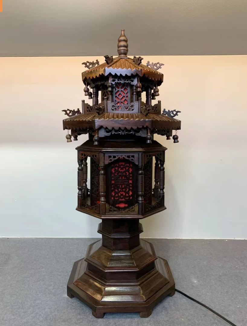 【木上】红酸枝-典雅宫灯28*28*68-佛灯庭院灯氛围灯客厅风水摆件