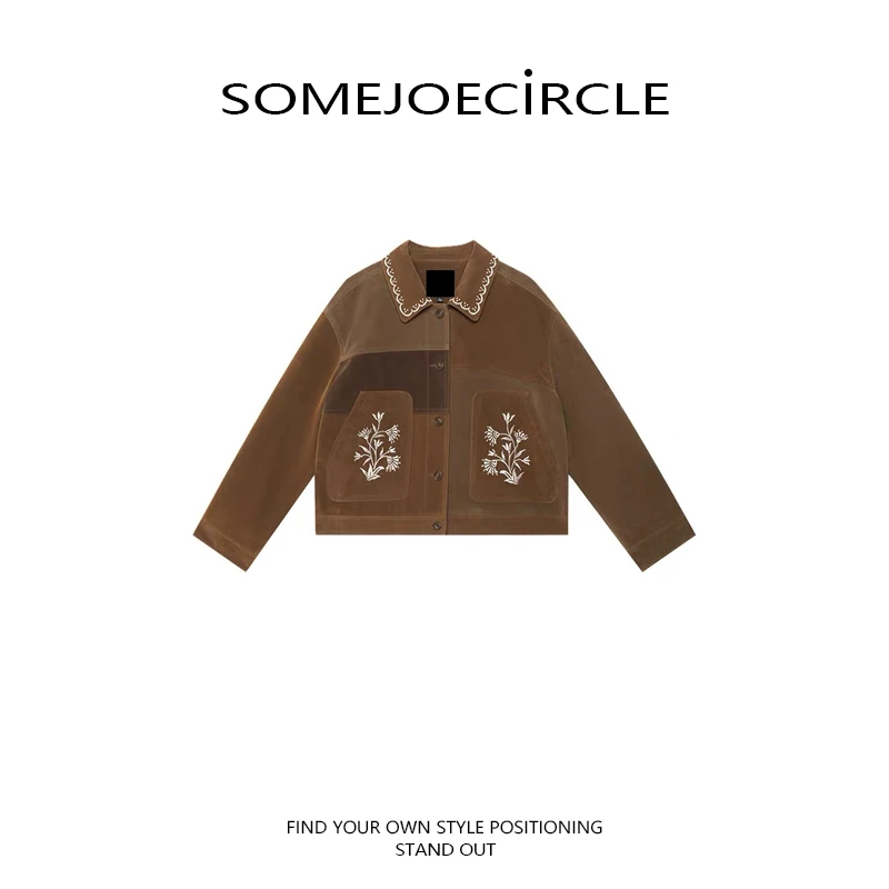 SOMEJOECIRCLE【B圆】25秋宽松复古撞色绣花拼接夹克女短外套Z7419