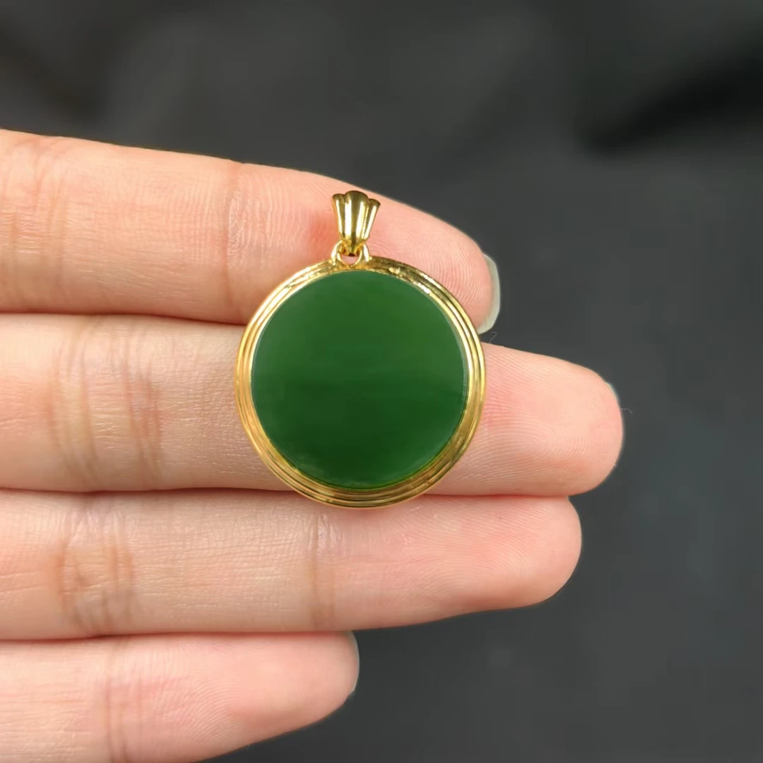 【慧子臻选】18K金和田玉圆牌吊坠18*4mm 不含链 Y01