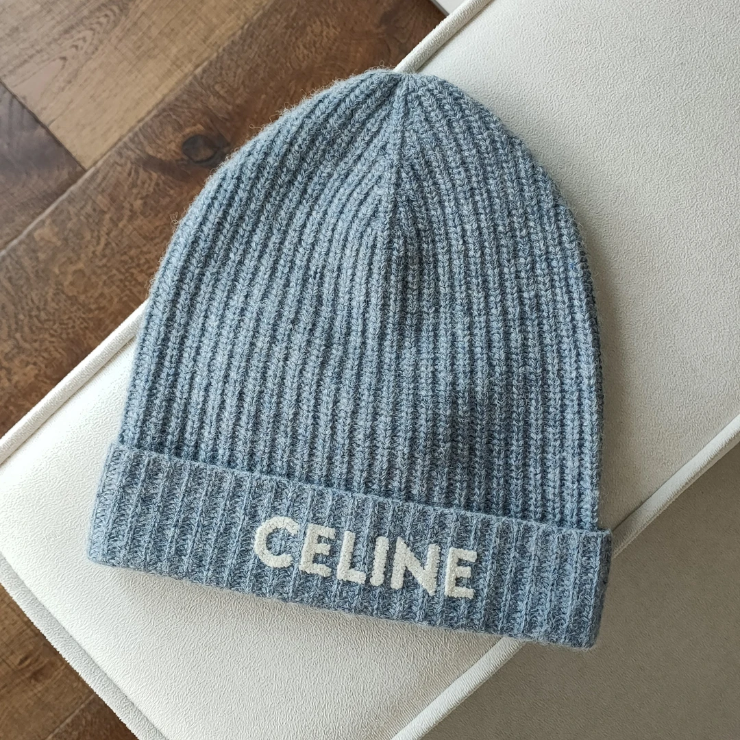 95新 Celine/思琳 Azul-蓝灰色字母羊毛冷帽/49771