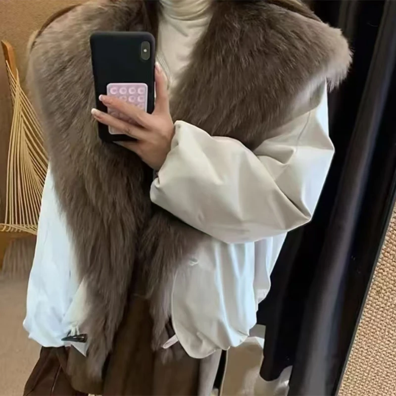 韩系洋气大翻领棉服女冬季2025新款大码遮肉时尚外套牛角扣派克服