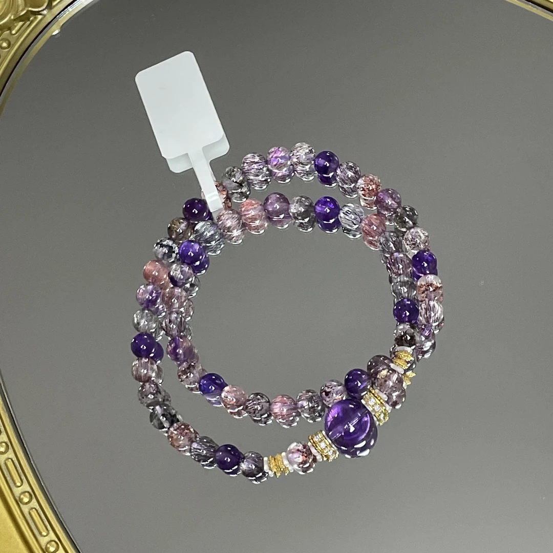 •天然水晶超七6mm双圈手链B334