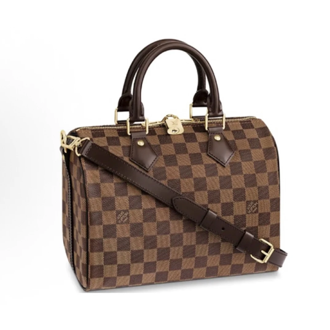 99新 LouisVuitton/路易威登 Lv 棕棋盘格speedy 25斜挎包