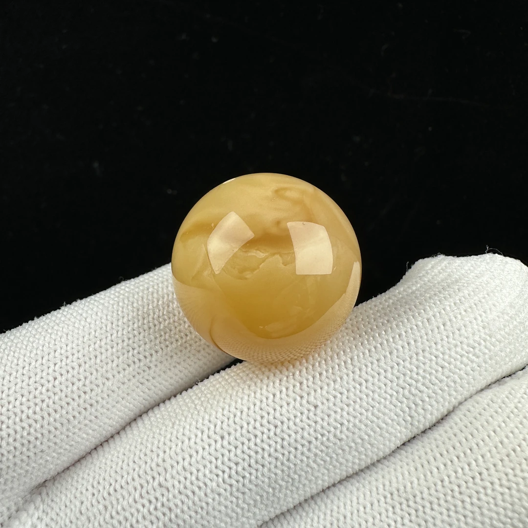 R4081天然原矿蜜蜡 鸡油黄 单珠 24.7mm抖音基地质检发货