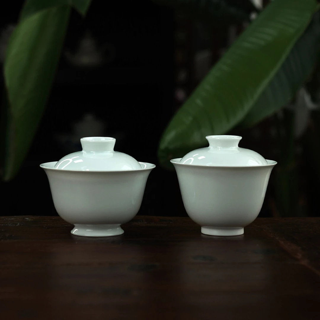 中式景德镇全手工高温陶瓷元宝盖碗高档薄胎功夫茶具茶碗泡茶器