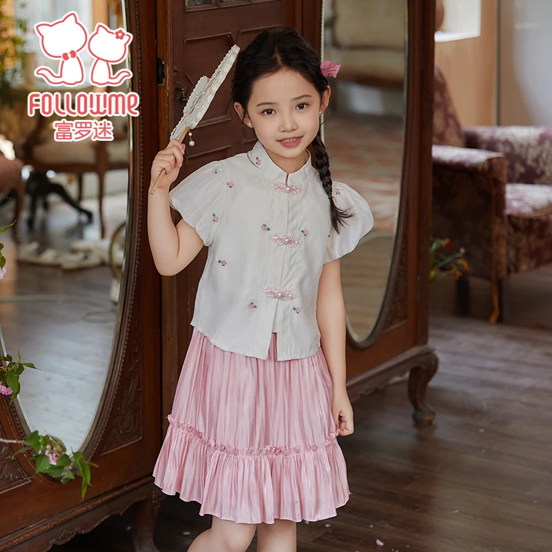 富罗迷女童套装儿童改良古装新款夏季夏天出游两件套F4B9756T