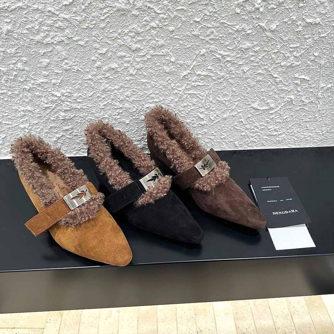 DENGDAHA韩系老钱风温柔加绒羊羔毛保暖毛毛鞋秋冬款软底单鞋CK-5