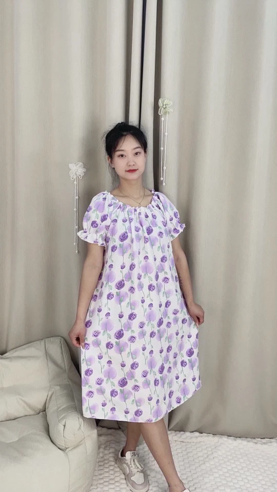 工厂店清仓-新品睡裙女春夏睡衣短袖宽松薄款带胸垫家居服套装