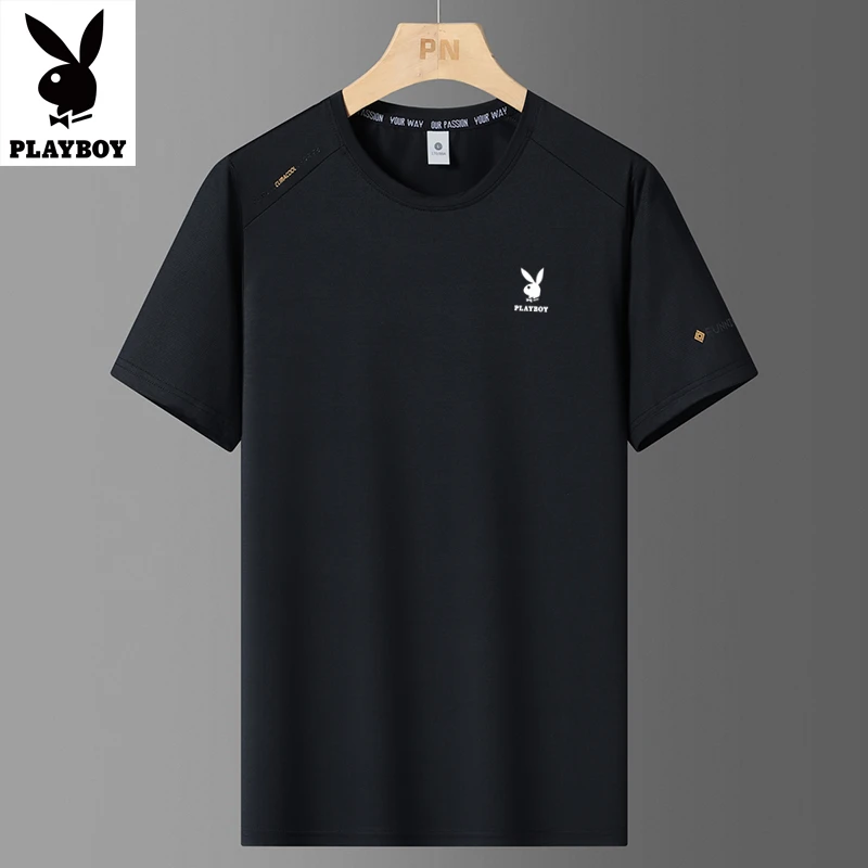 PLAYBOY/花花公子男士圆领T恤夏季透气宽松速干冰感运动大码短袖