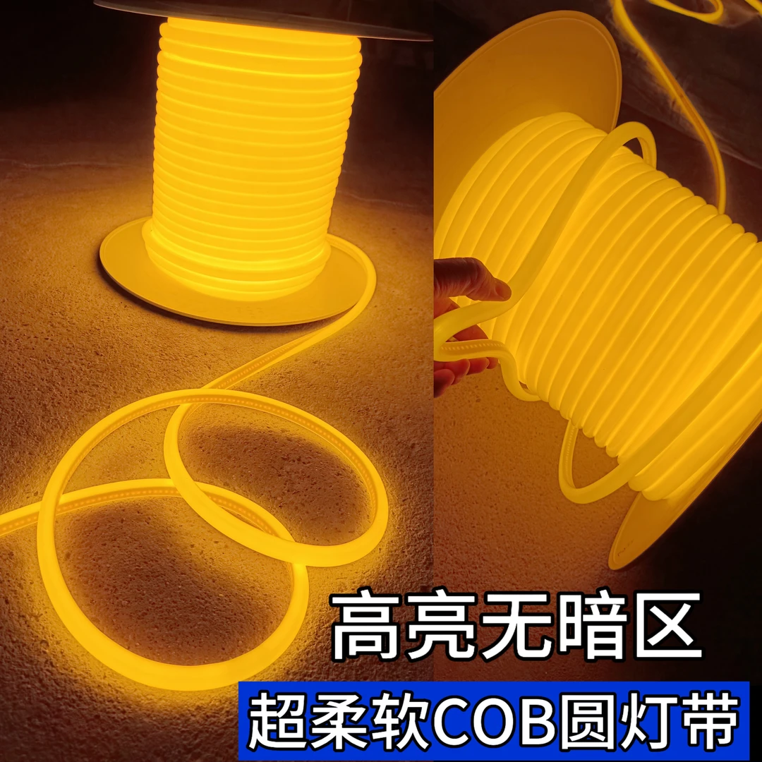 LEDCOB圆灯带220v插电款金黄光暖光客厅户外照明超亮护眼360°发光