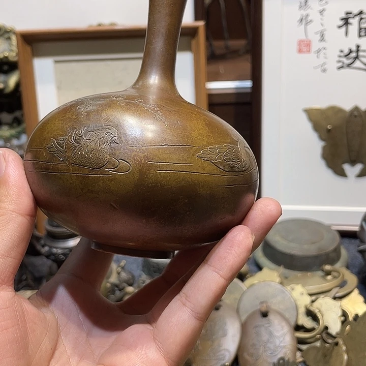城***心民俗铜杂件鸳鸯戏水