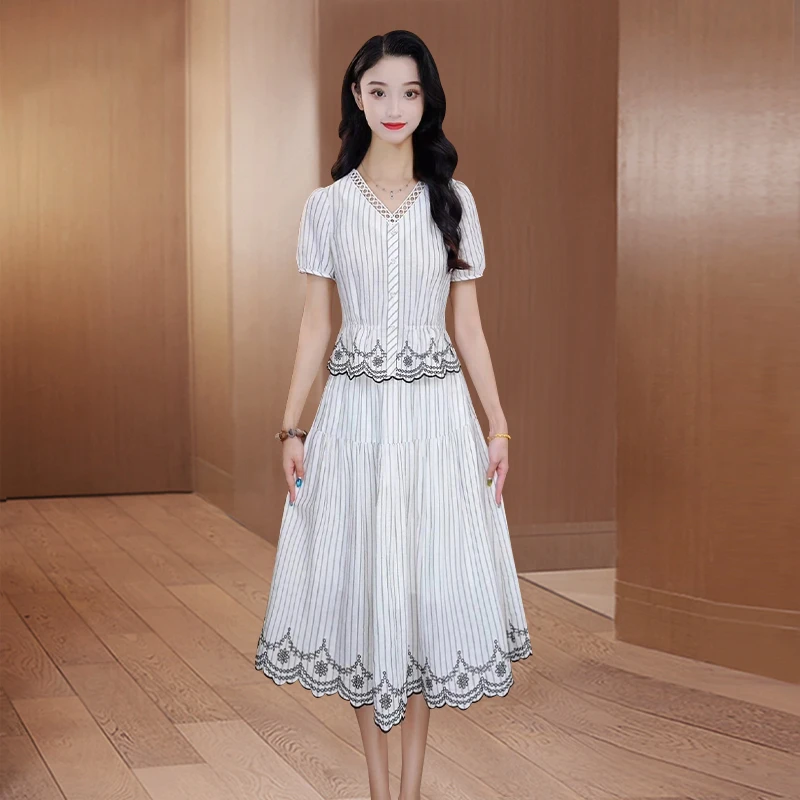 拉夏贝尔轻奢小众高级感连衣裙女2025夏季贵夫人洋气减龄两件套装