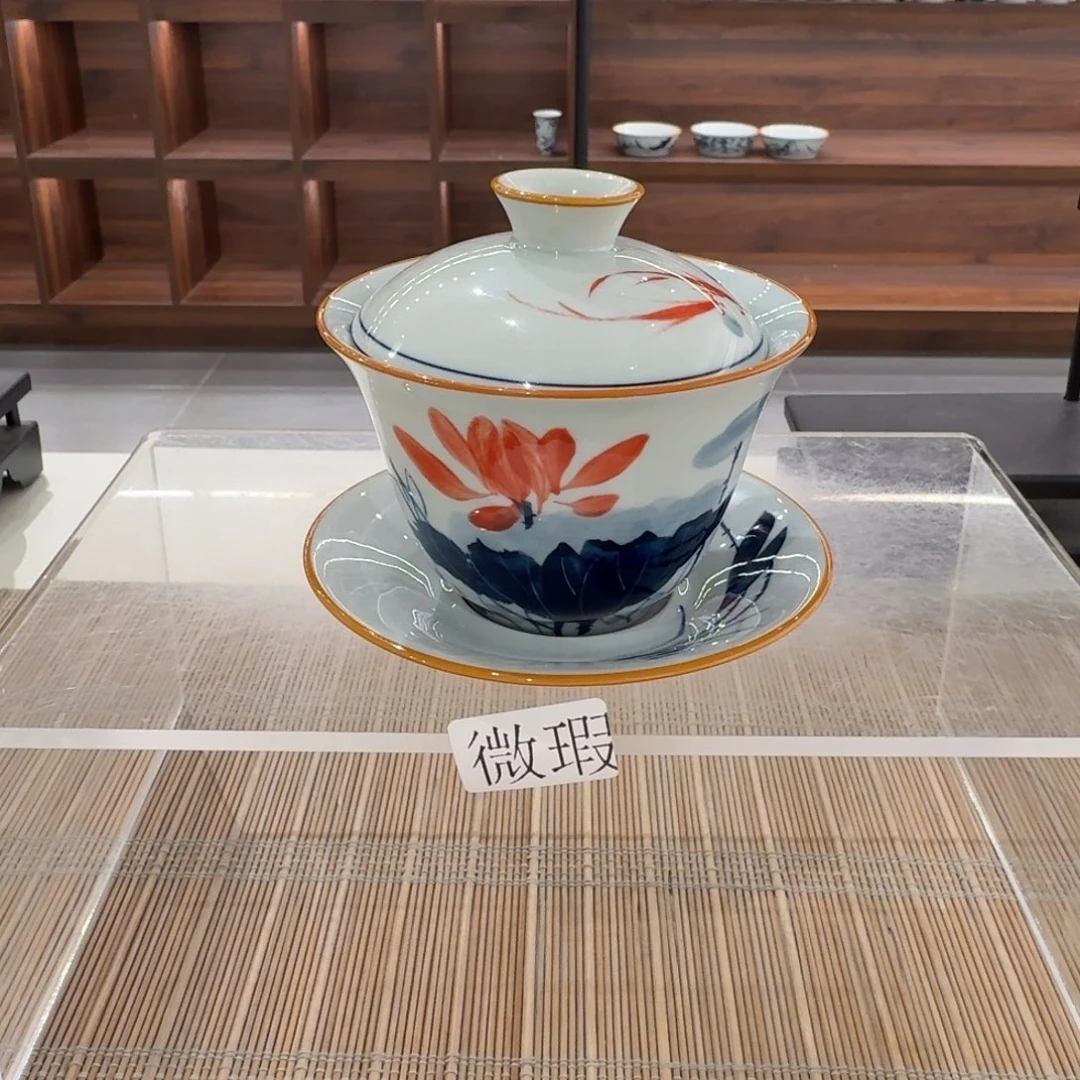 釉下手绘茶具微瑕