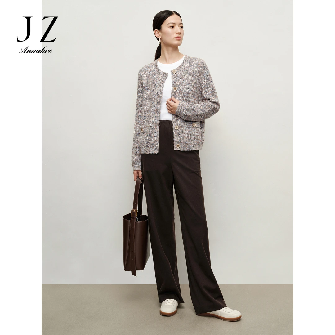 【小余专属】玖姿安娜蔻JTEQ11011针织纹理阔腿休闲长裤女秋季