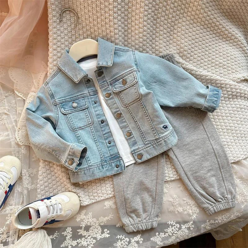 男童水洗软牛仔外套春秋装儿童帅气刺绣翻领长袖休闲夹克上衣服潮