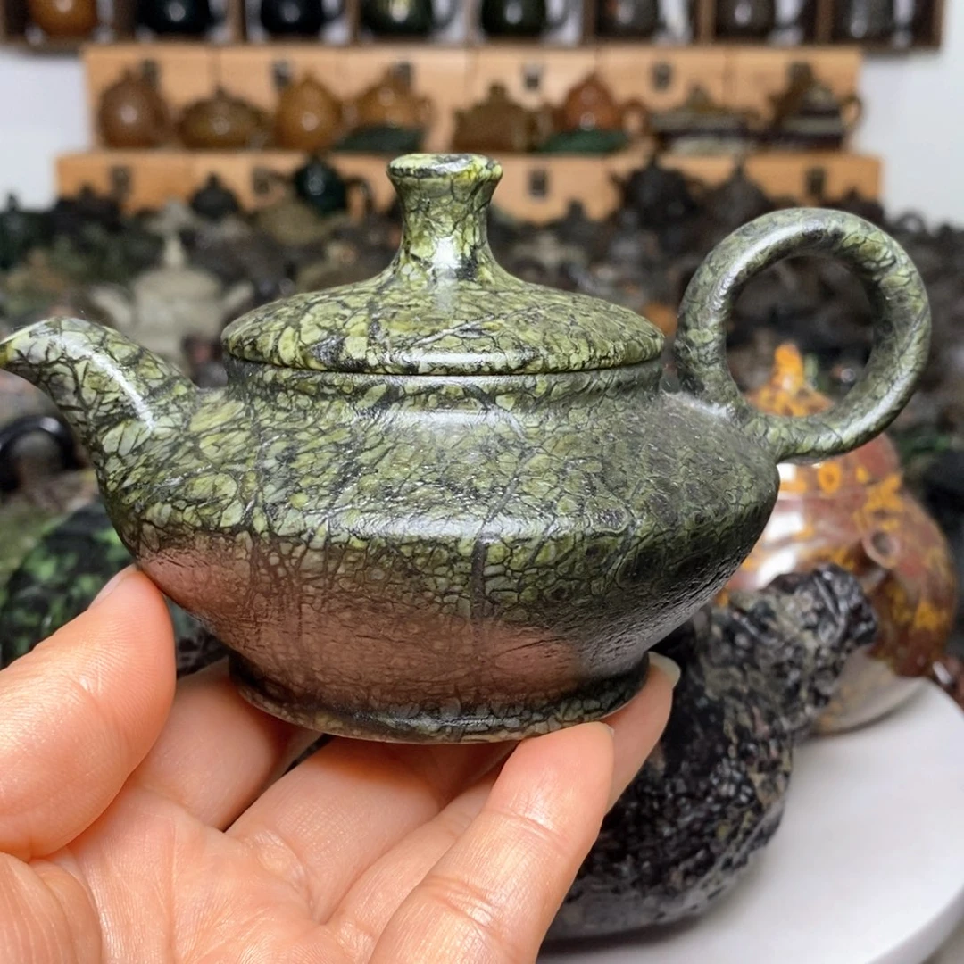 藏玉药王石高品蛇纹料神灯壶170cc
