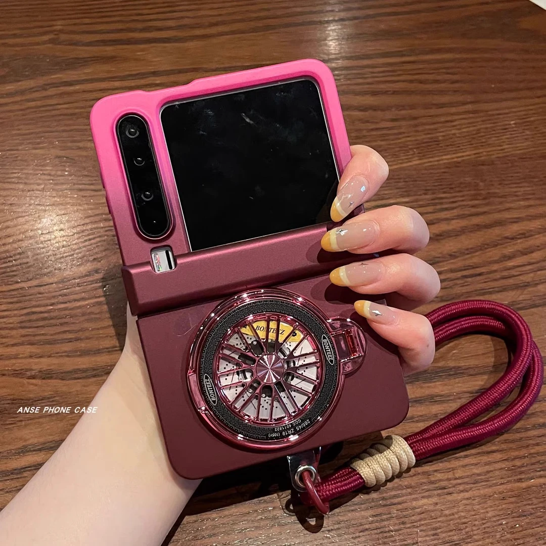 适用华为Pura X典藏版手机壳折叠屏酒红色渐变旋转陀螺支架保护套