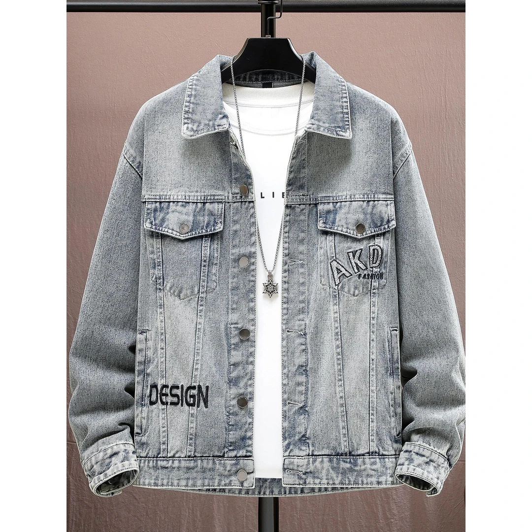 ICCLEK男式牛仔上衣2025新款春秋季时尚休闲帅气翻领工作上衣男