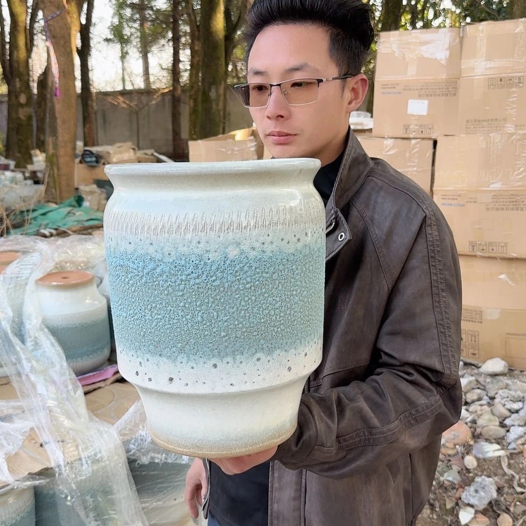 紫砂花盆口25高31（一个泡泡蓝色大号
