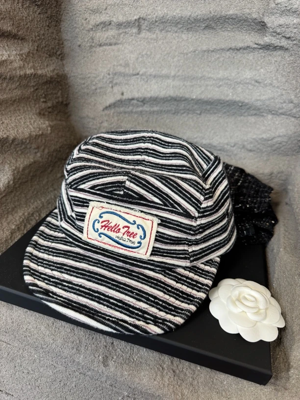 （牛奶）小众设计条纹平檐鸭舌帽复古棒球帽