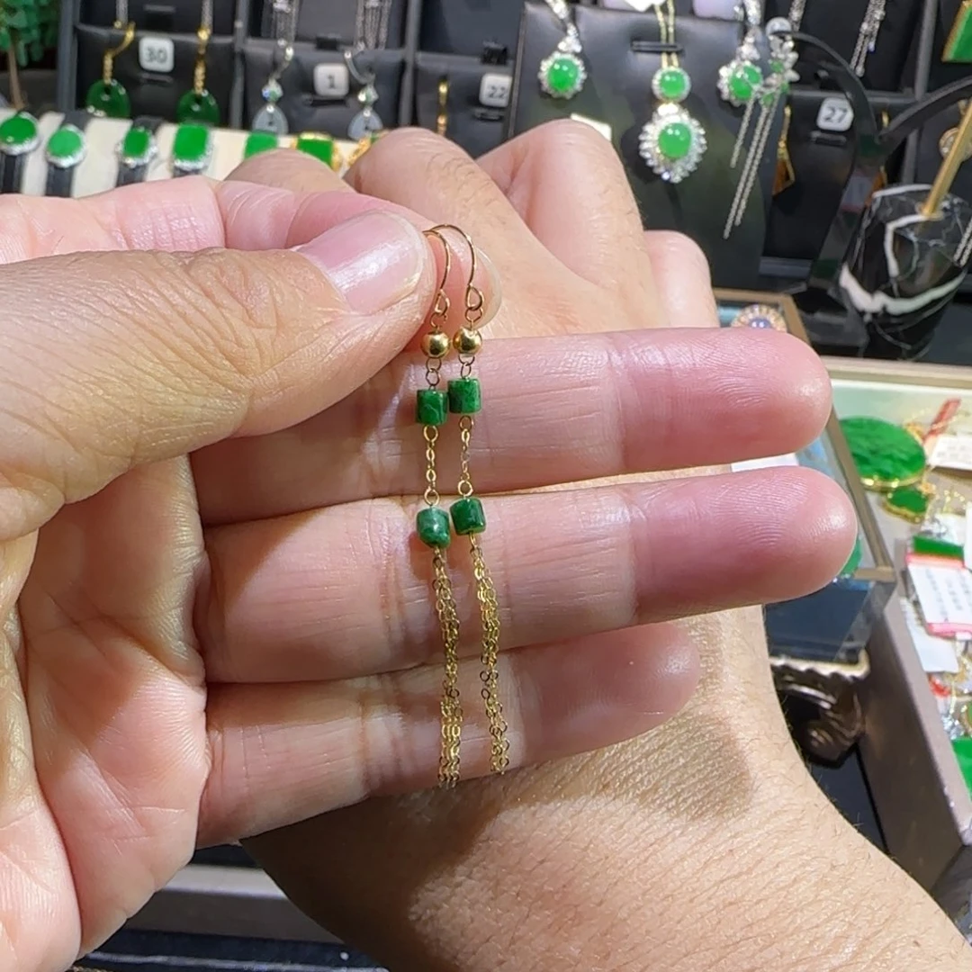 翡翠18K金镶嵌颈饰耳钩