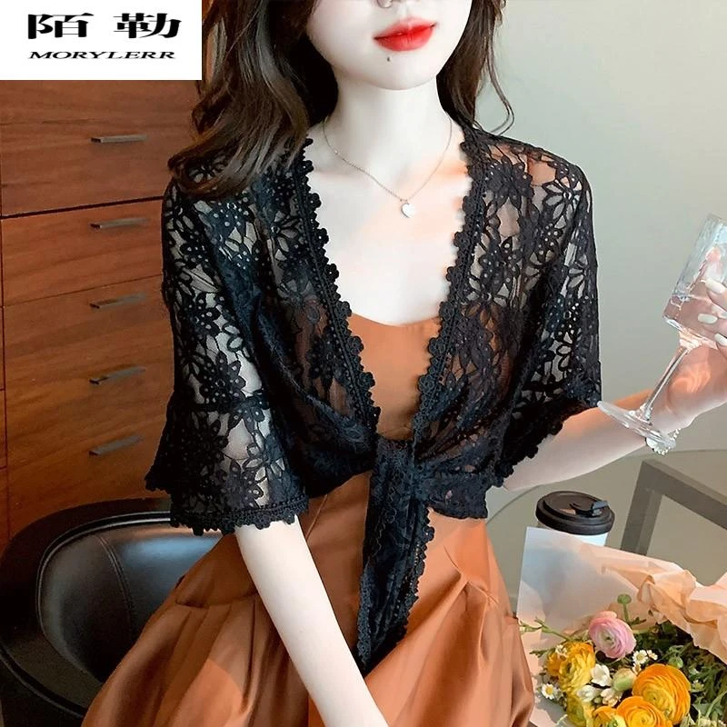 陌勒小披肩配裙子吊带外搭夏季薄款蕾丝开衫短款防晒坎肩网纱雪纺