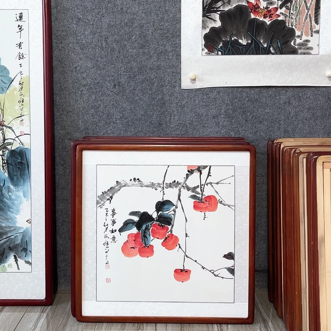 国画书画作品带框63×63