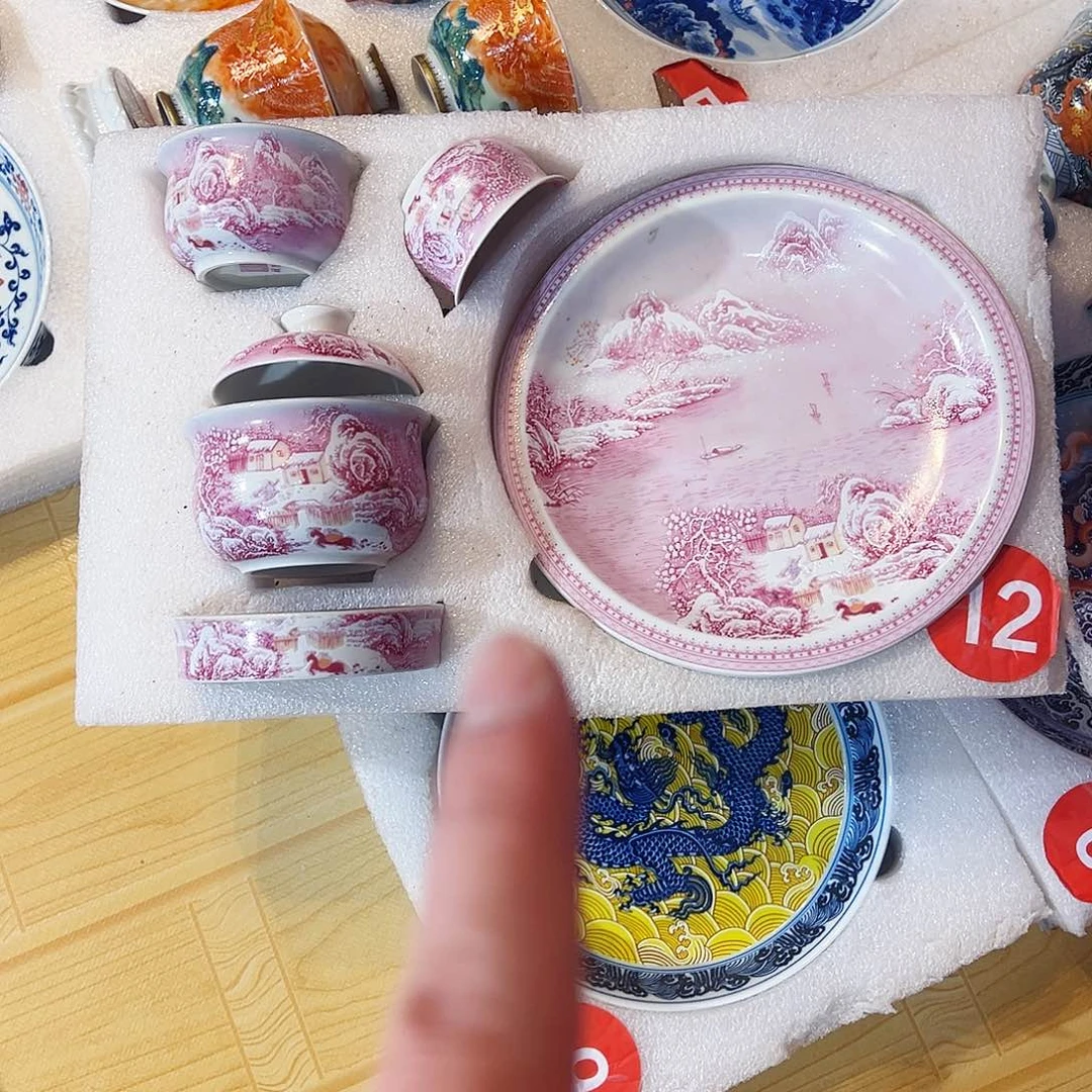 大****描金胭脂粉雪景五件套