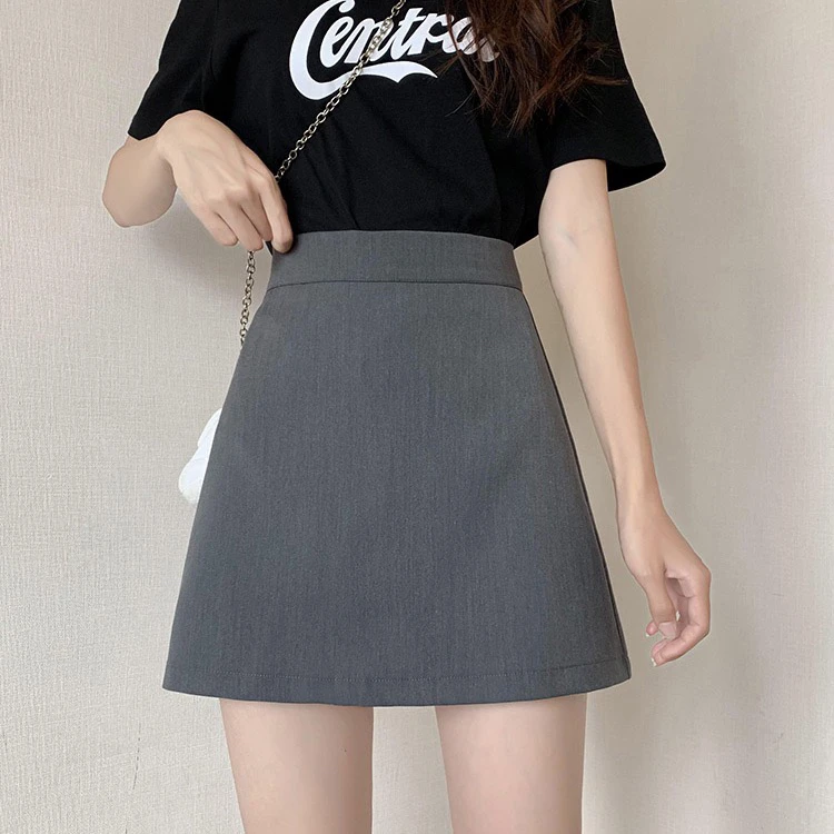 382 短裙女夏季薄款胖妹妹西装高腰显瘦A字半身裙西装裙子女