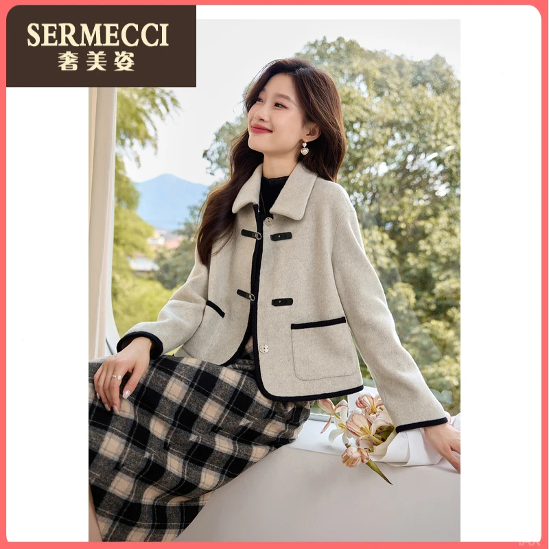 上档次小香风奢美姿毛呢短款外套高级感法式翻领呢子大衣