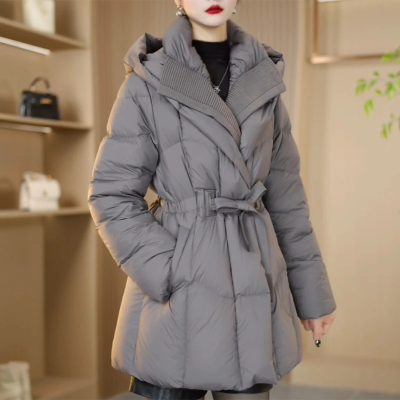 灰25882冬季新款优雅时尚百搭气质显瘦减龄休闲白鸭绒羽绒服