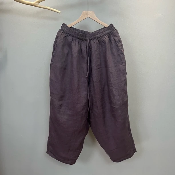 麻艺-新款100苎麻双层老爹裤长裤哈伦裤纯色宽松休闲百搭苎麻女装