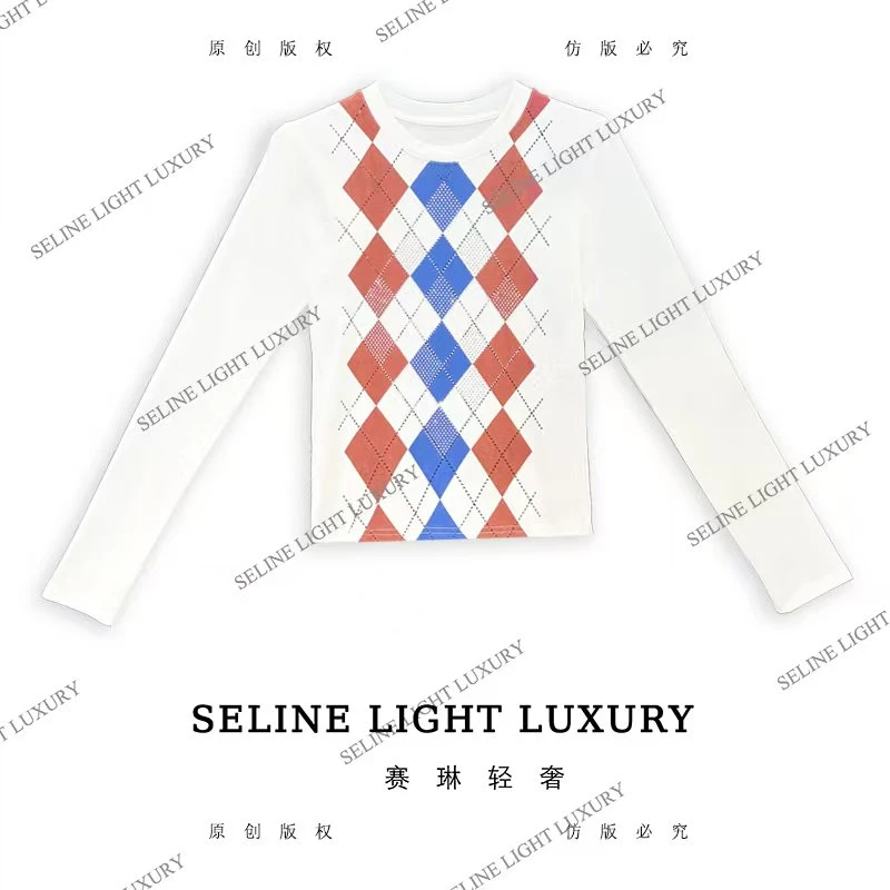 【25Q-608】七 2025 SELINE 新款印花时尚轻奢气质长袖T恤