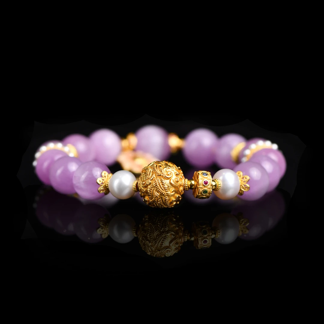 戊申堂【沐紫】S925银鎏金 紫锂辉手串国潮 国风珠宝