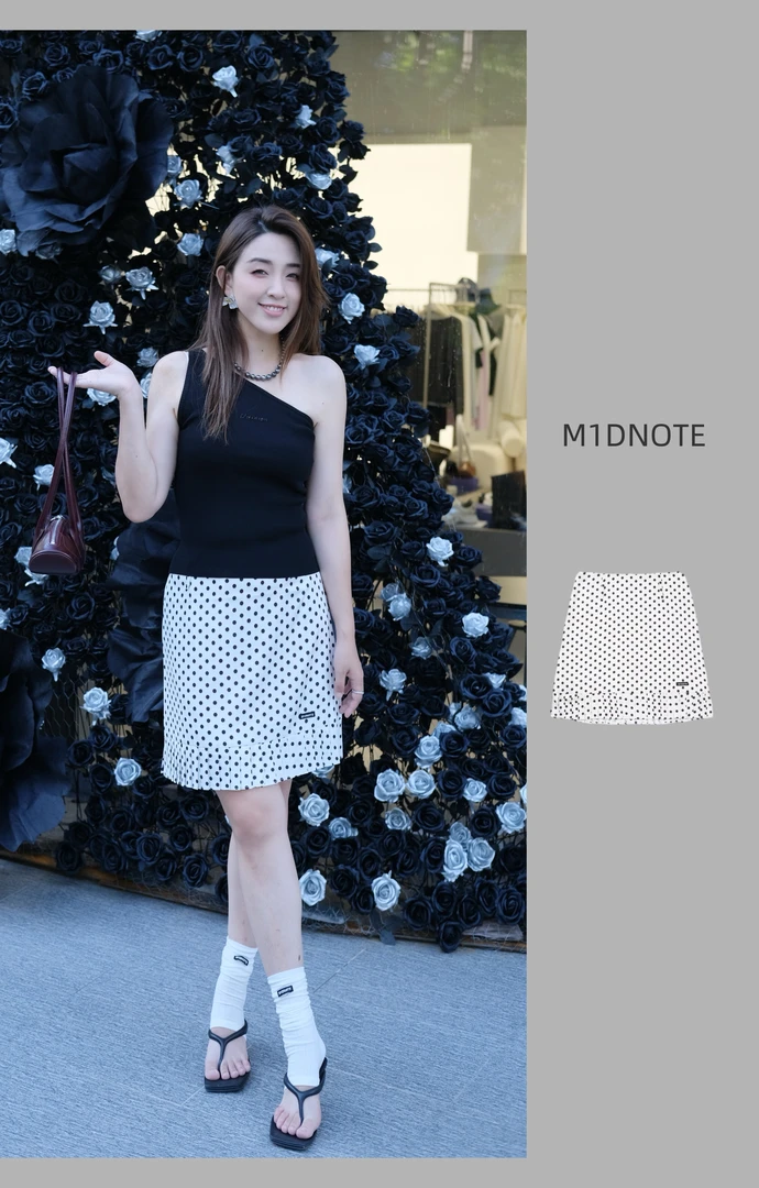 【M1DNOTE】夏季波点短裙薄款高腰中长裙小香风白色半身裙裙子半裙
